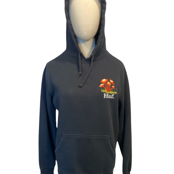 HUF Tops - Huf Black Hoodie with Mushroom Design
